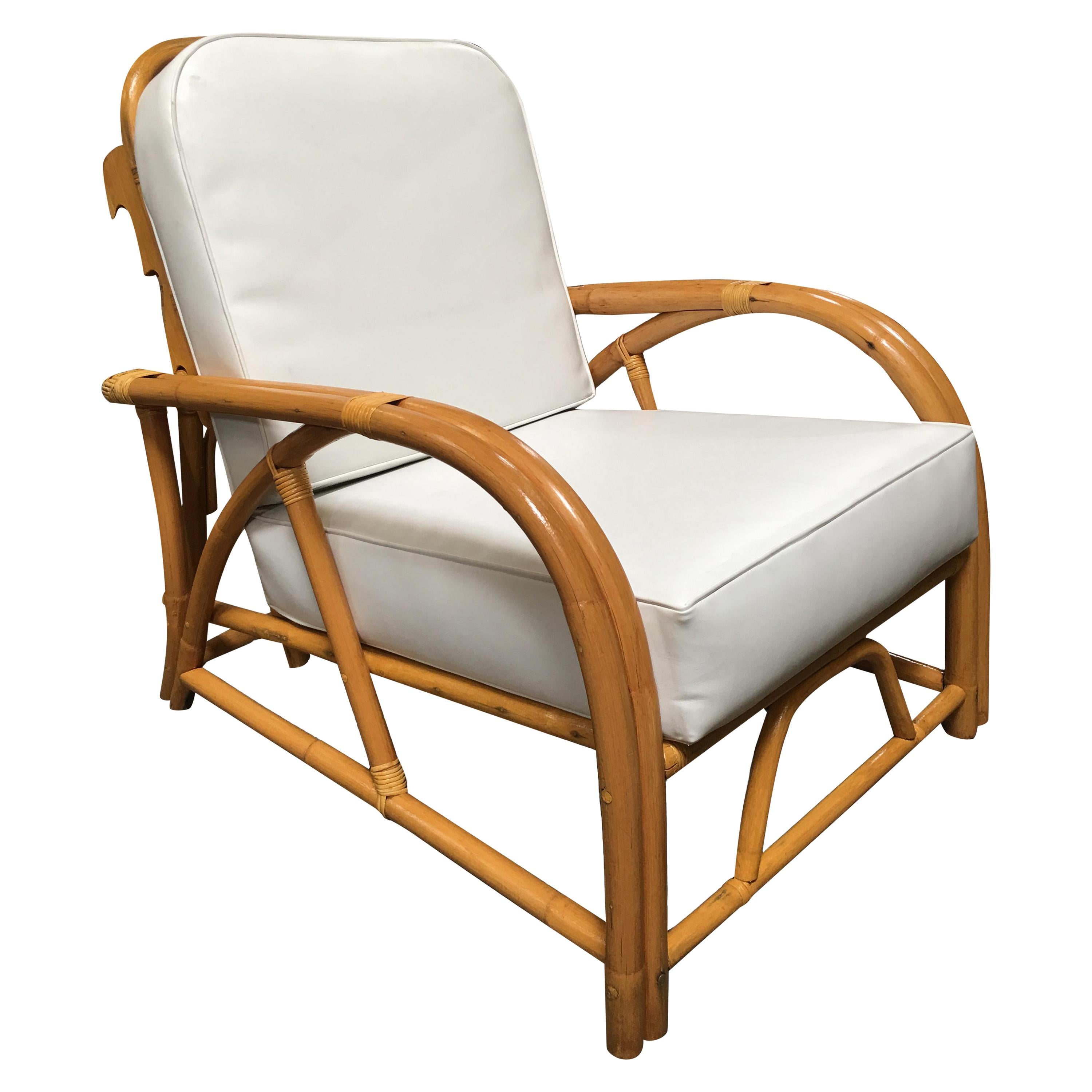 Rare Restored 1949 Rattan Reclining Lounge Chair with Arched Arms For Sale