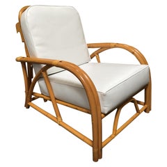 Retro Rare Restored 1949 Rattan Reclining Lounge Chair with Arched Arms