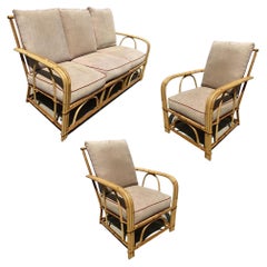 Vintage Rare Restored "1949er" Rattan Sofa Set w/ 2 Lounge Chairs by Heywood