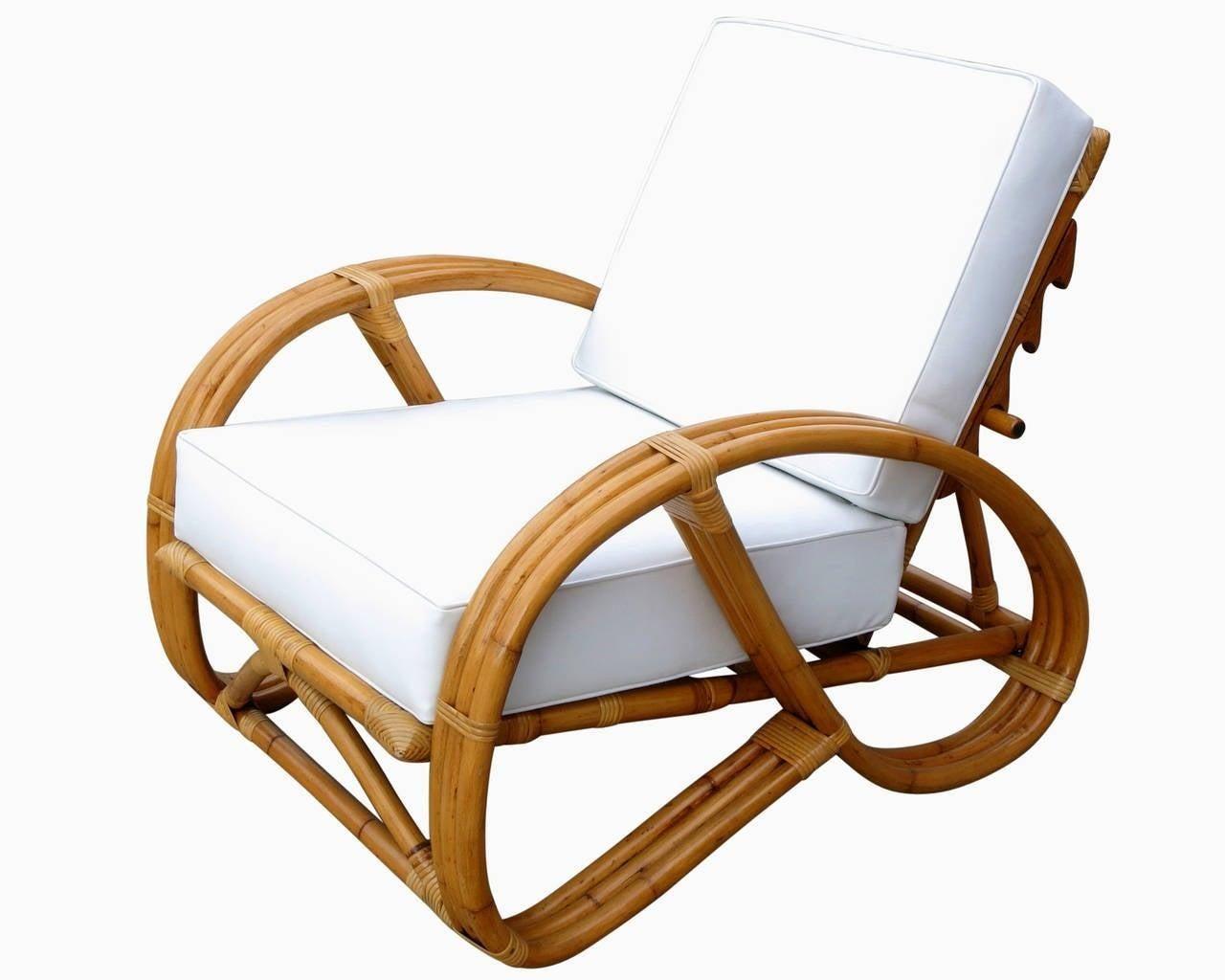 Mid-Century Modern Rare Restored 3/4 Pretzel Rattan Reclining Lounge Chair w/ Ottoman