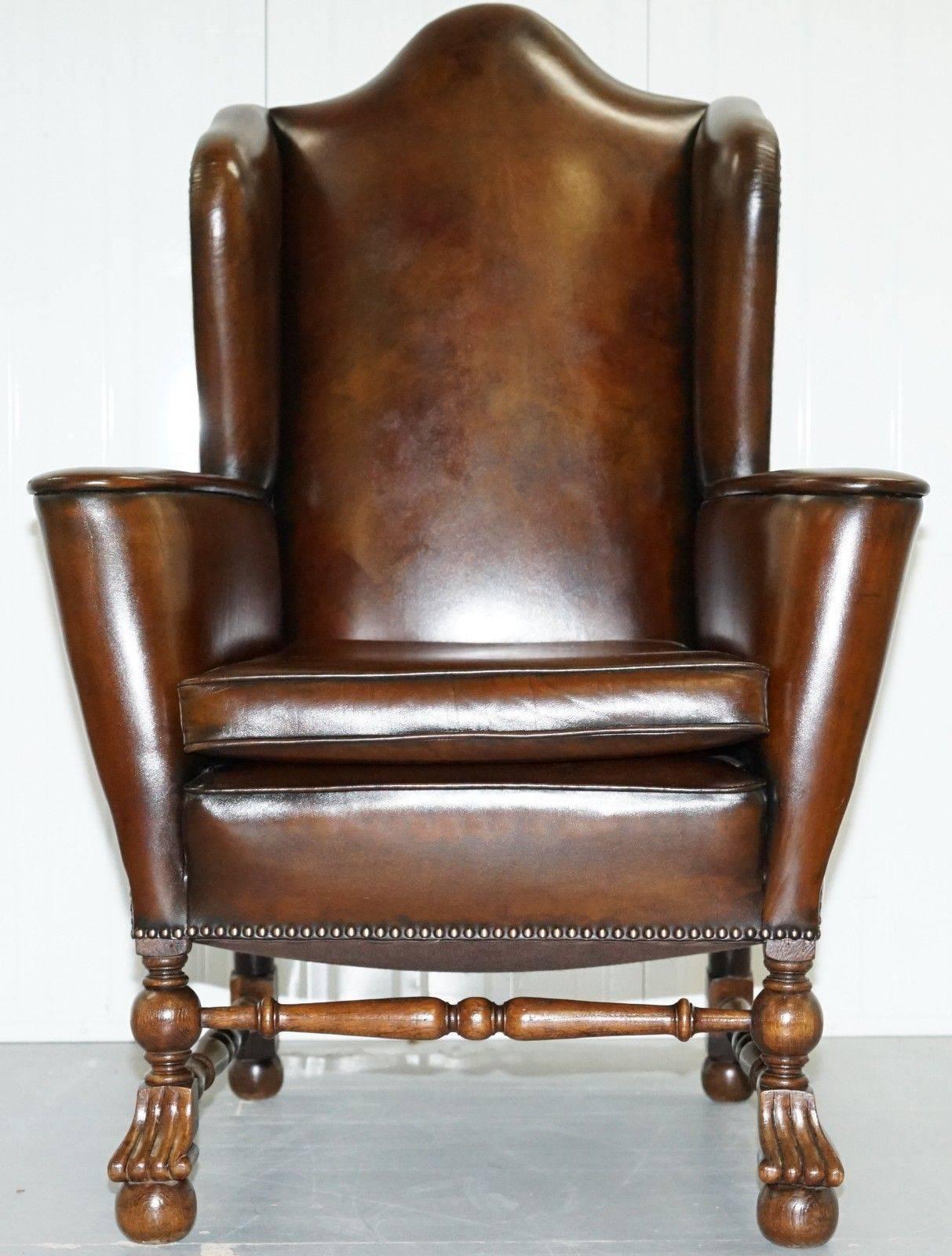 We are delighted to offer for sale this stunning 18th century circa 1760 Dutch wingback armchair

A very tall well made and very solid heavy armchair with traditional coil sprung base, the leather patina is to die for, you can only achieve this