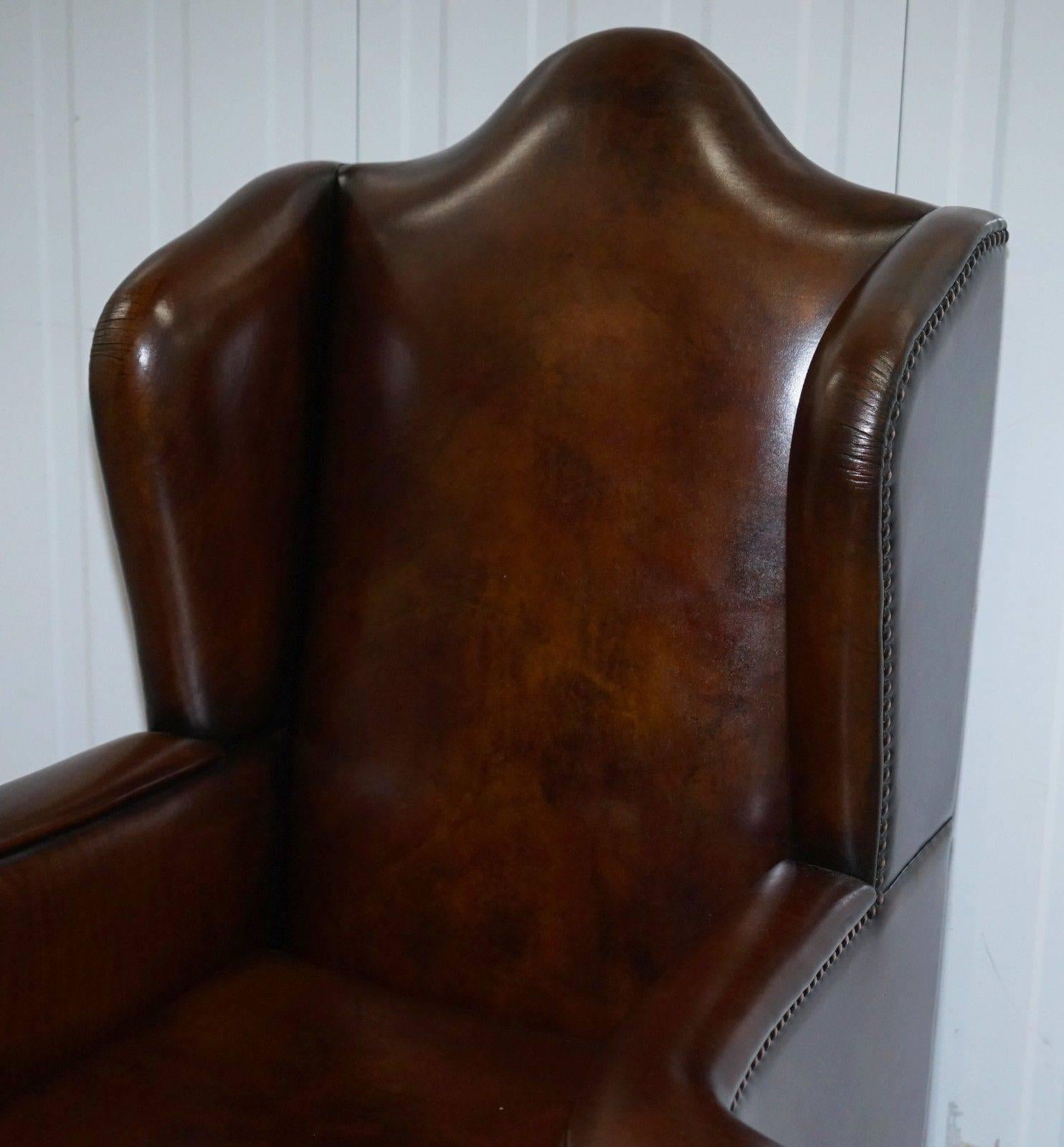 George III Rare Restored Aged Brown Leather Dutch 18th Century circa 1760 Wingback Armchair