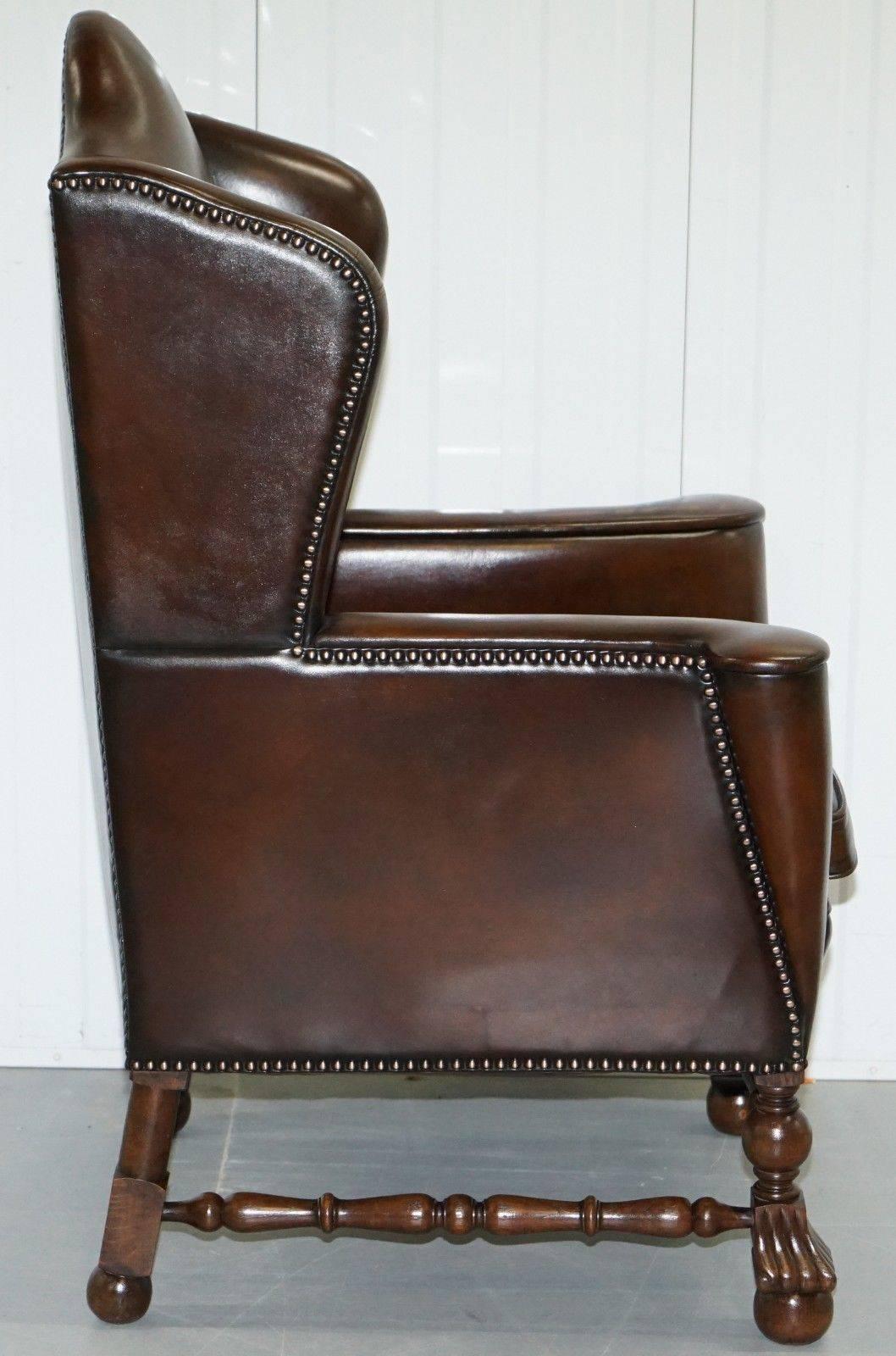 Rare Restored Aged Brown Leather Dutch 18th Century circa 1760 Wingback Armchair 3