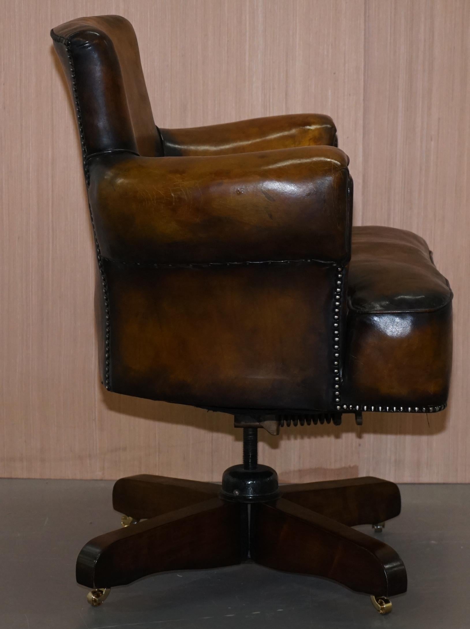 Rare Restored Art Deco Hillcrest 1920 Brown Leather Captains Swivel Office Chair 4