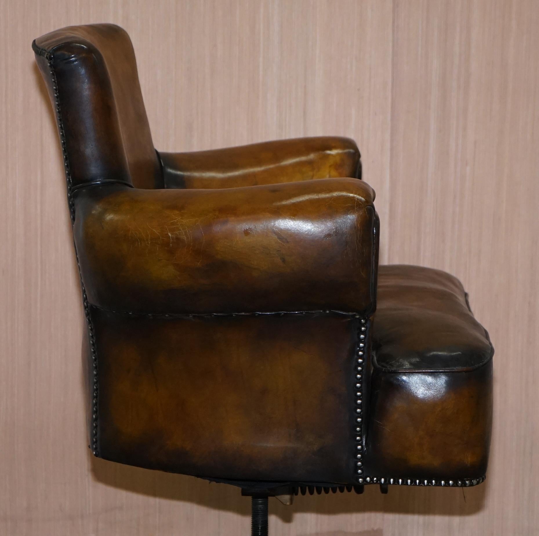 Rare Restored Art Deco Hillcrest 1920 Brown Leather Captains Swivel Office Chair 5