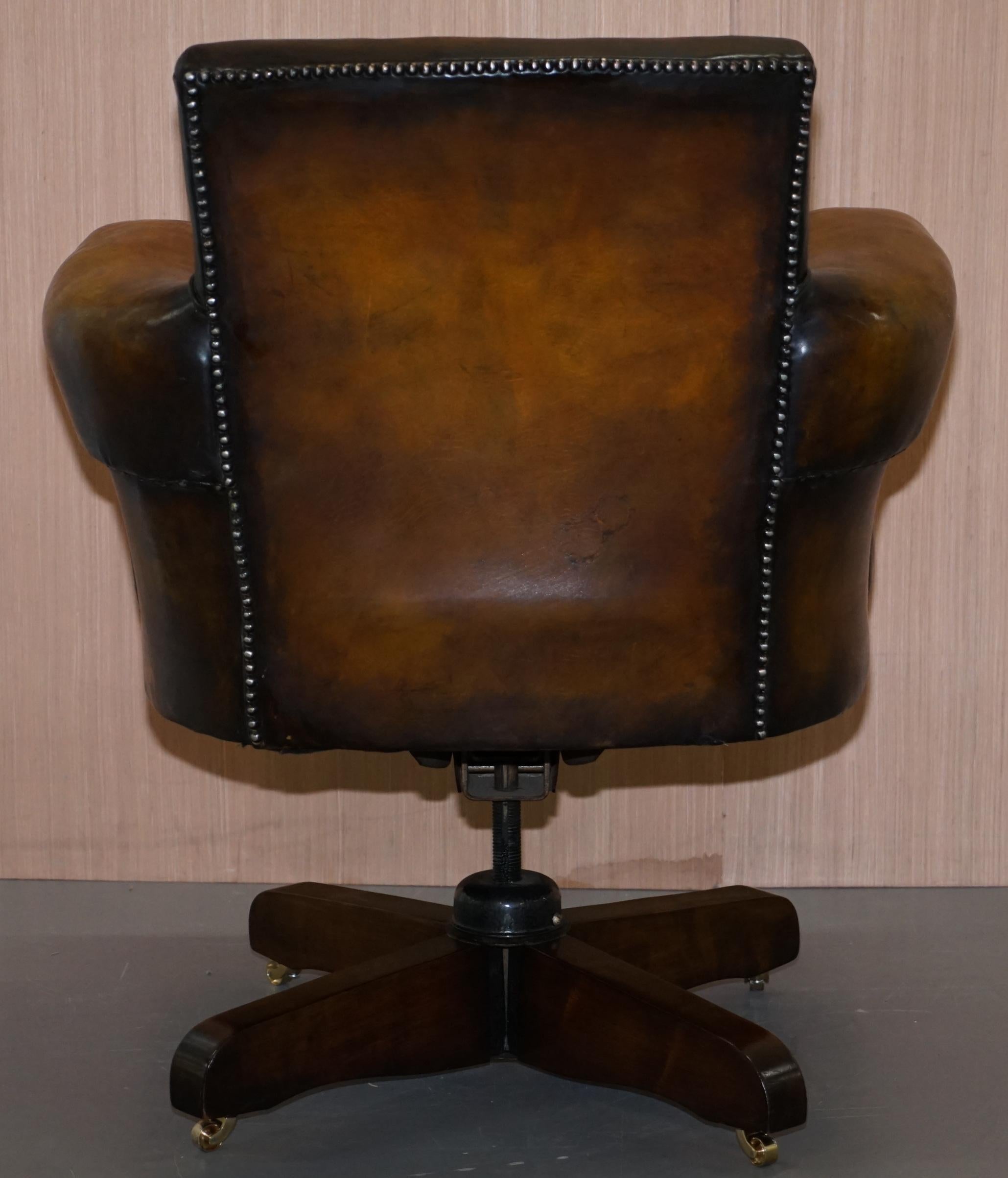 Rare Restored Art Deco Hillcrest 1920 Brown Leather Captains Swivel Office Chair 7