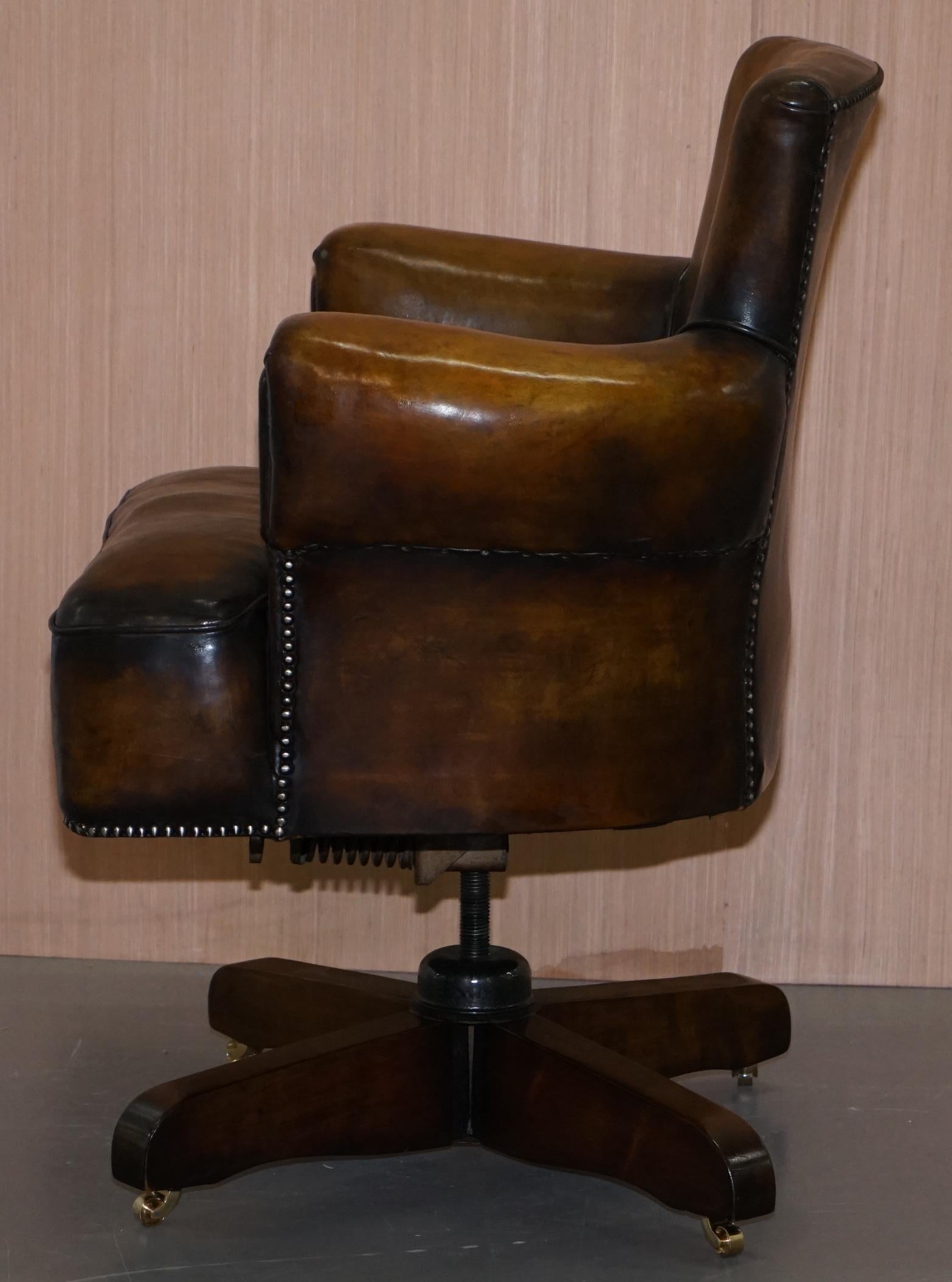 Rare Restored Art Deco Hillcrest 1920 Brown Leather Captains Swivel Office Chair 9