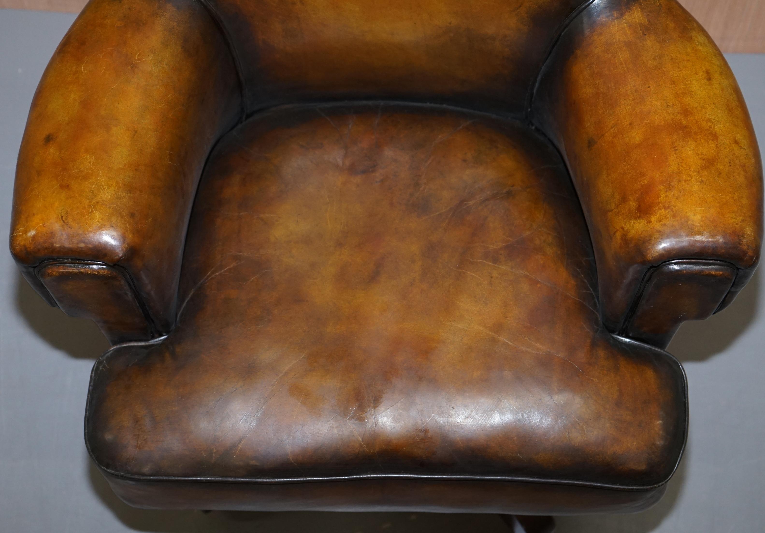 Hand-Crafted Rare Restored Art Deco Hillcrest 1920 Brown Leather Captains Swivel Office Chair