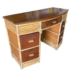 Rare Restored Bespoke Modernist Stacked Rattan & Mahogany Secretary Desk