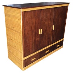 Rare Restored Bespoke Rattan & Mahogany TV Stereo Cabinet W/ Component Rack