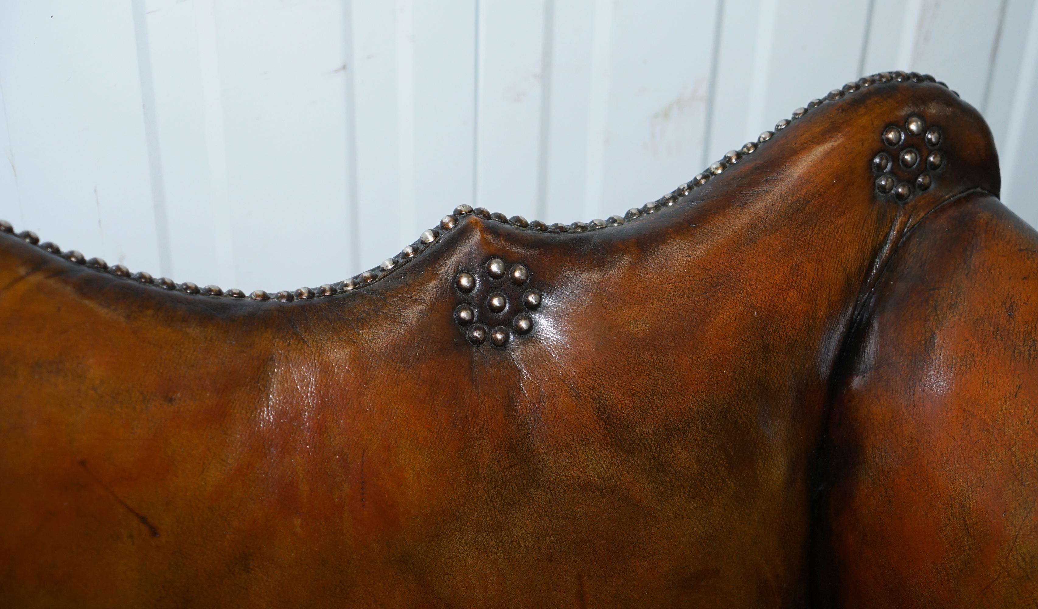 Rare Restored Camel Back Chippendale Buttoned Chesterfield Sofa Brown Leather 3