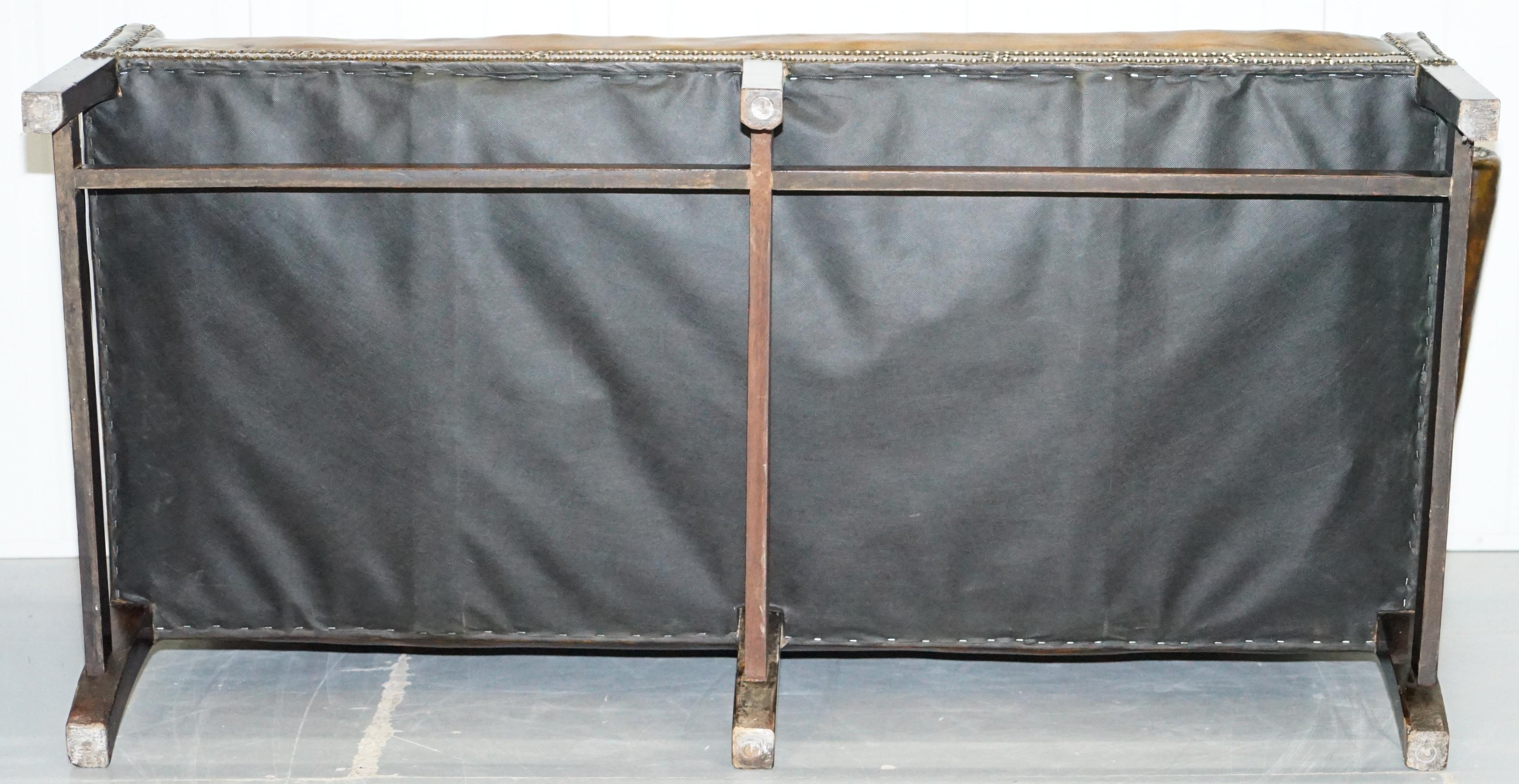 Rare Restored Camel Back Chippendale Buttoned Chesterfield Sofa Brown Leather 9