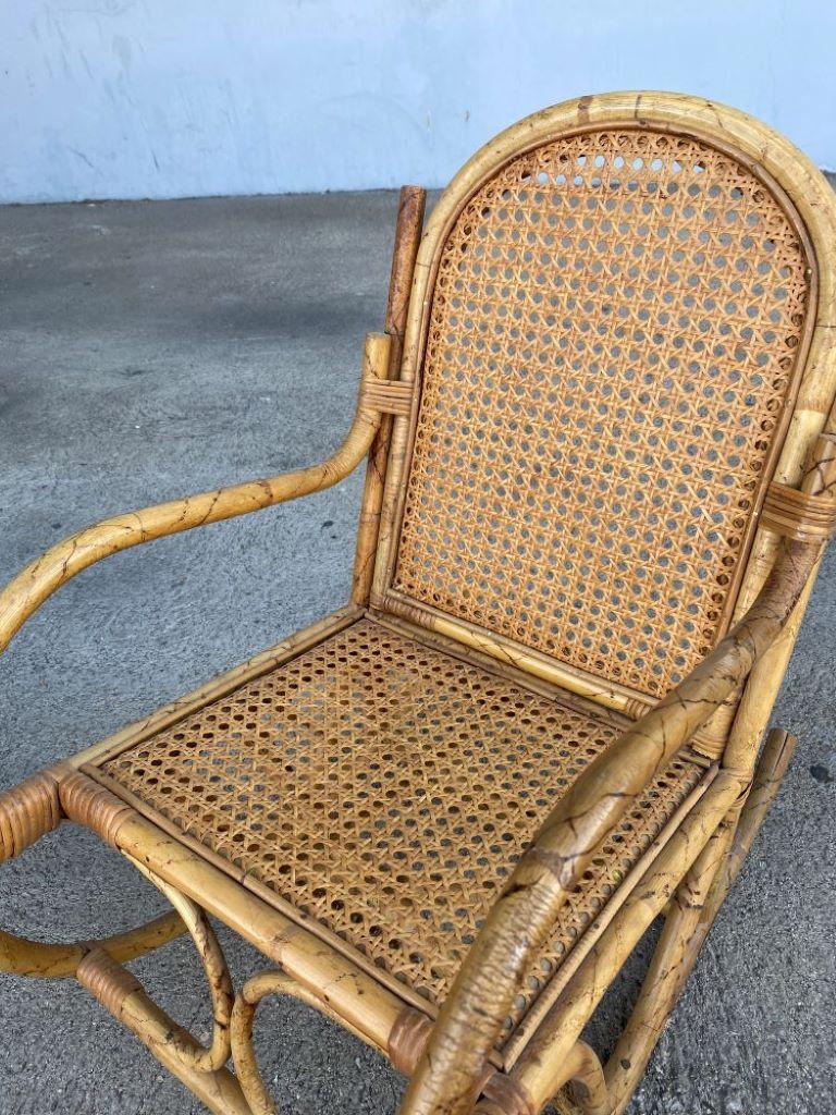 Rare Restored Child Size Woven Wicker and Tiger Bamboo Rocking Chair 2