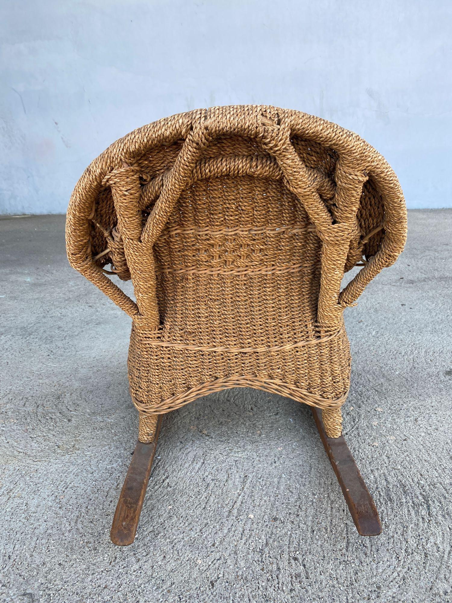 Mid-20th Century Rare Restored Child Size Woven Wicker Rocking Chair