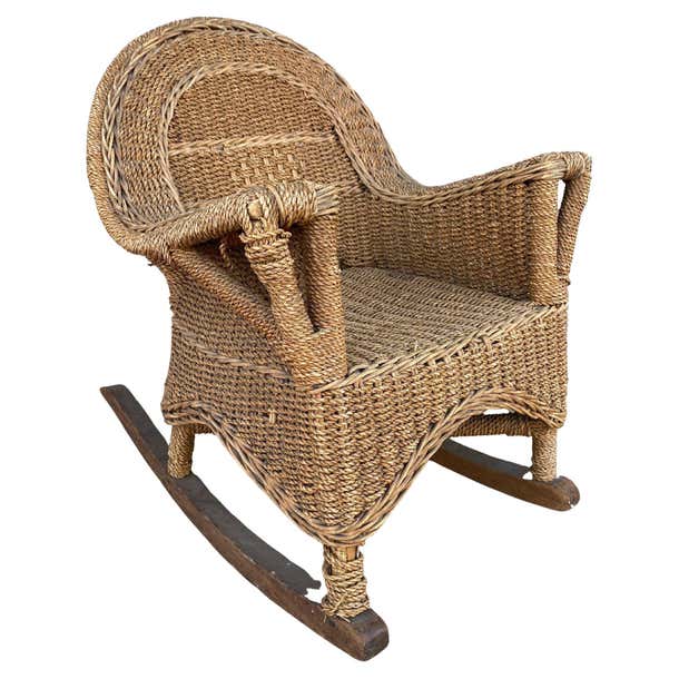 Rare Restored Child Size Woven Wicker Rocking Chair at 1stDibs ...
