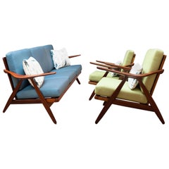 Rare Restored Danish Teak Sofa and Pair of Lounge Chairs by Arne Hovmand-Olsen