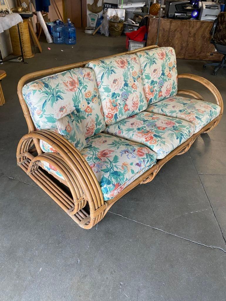 Rare restauré Double Tear Drop Stacked Rattan Lounge Chair Sofa Livingroom Set en vente 1