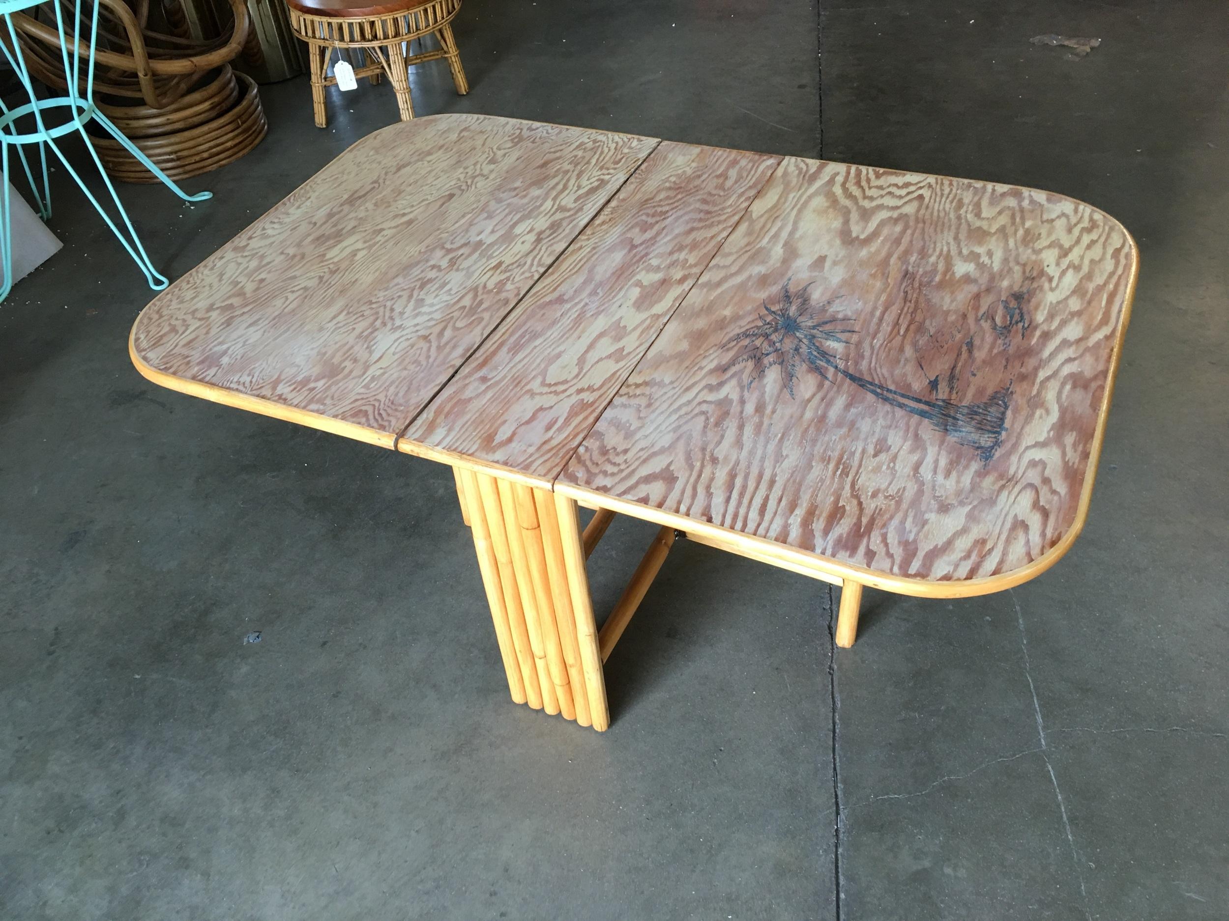 American Rare Restored Gateleg Dining Table with Screen Printed Plywood Top For Sale