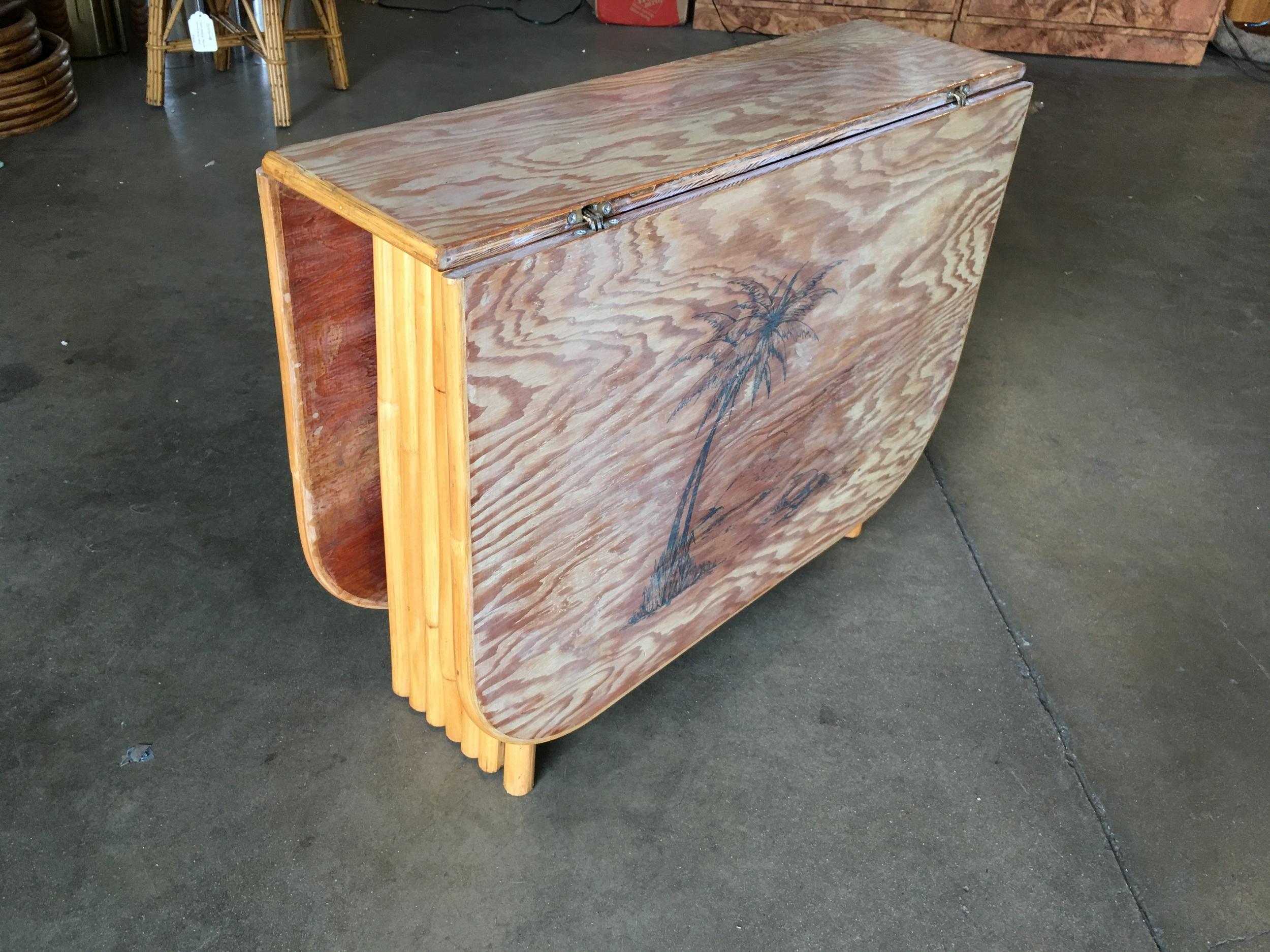 Rare Restored Gateleg Dining Table with Screen Printed Plywood Top In Excellent Condition For Sale In Van Nuys, CA