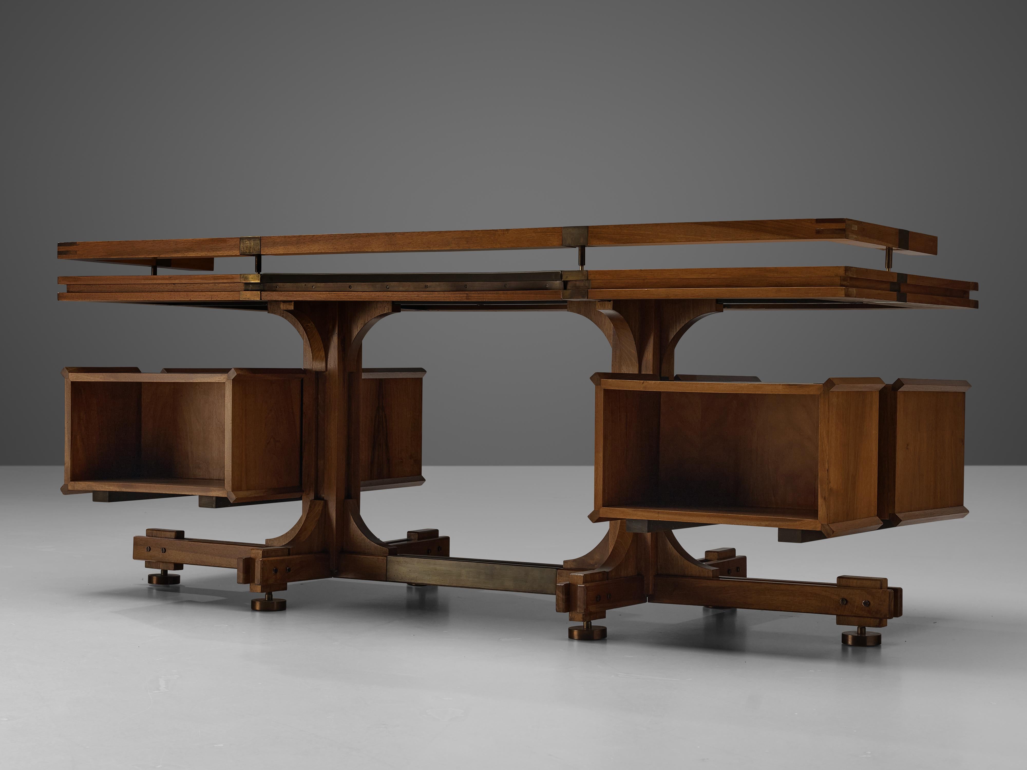 Rare Restored Italian Executive Desk in Walnut with Brass Details 7