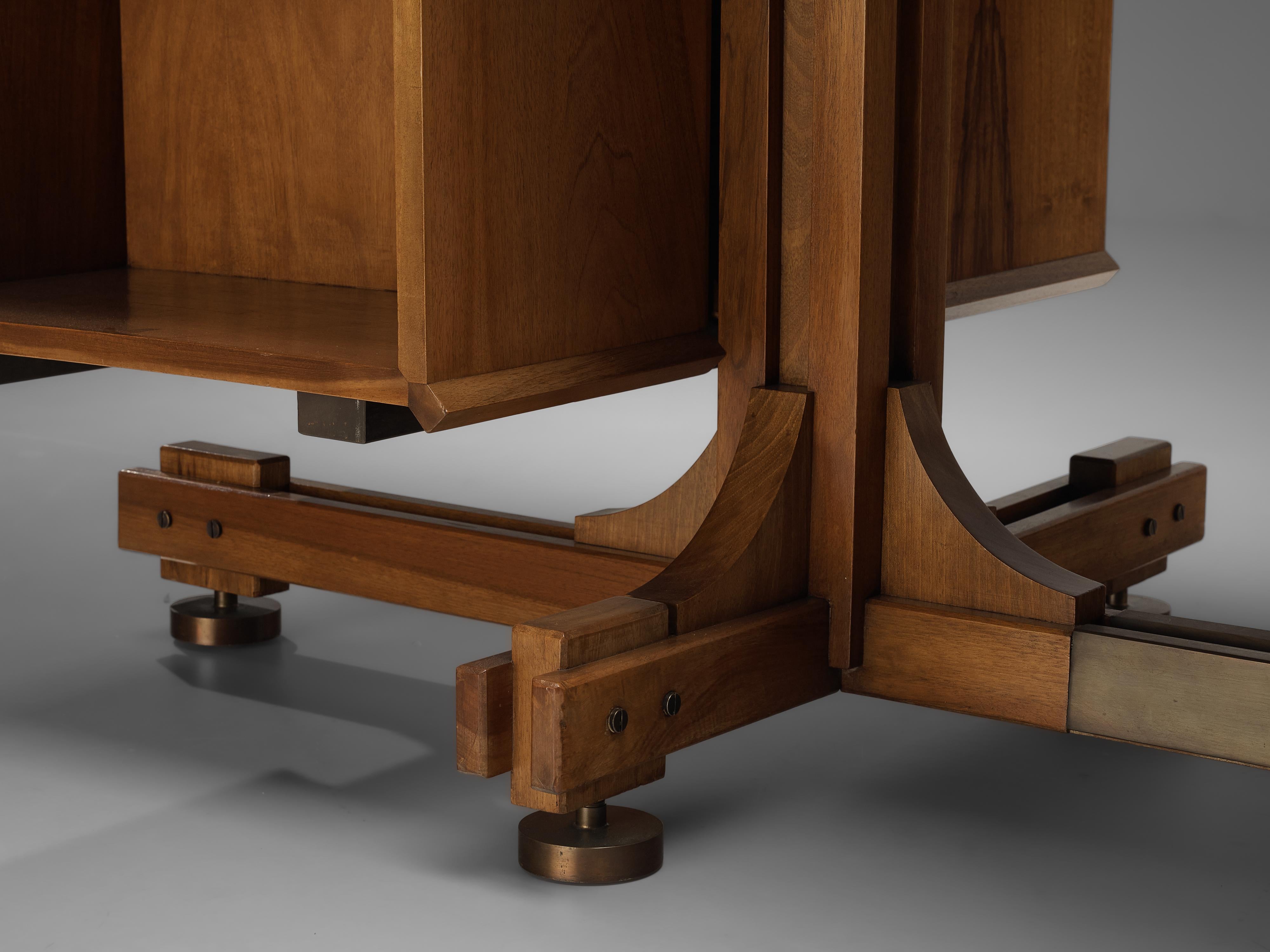 Rare Restored Italian Executive Desk in Walnut with Brass Details 10