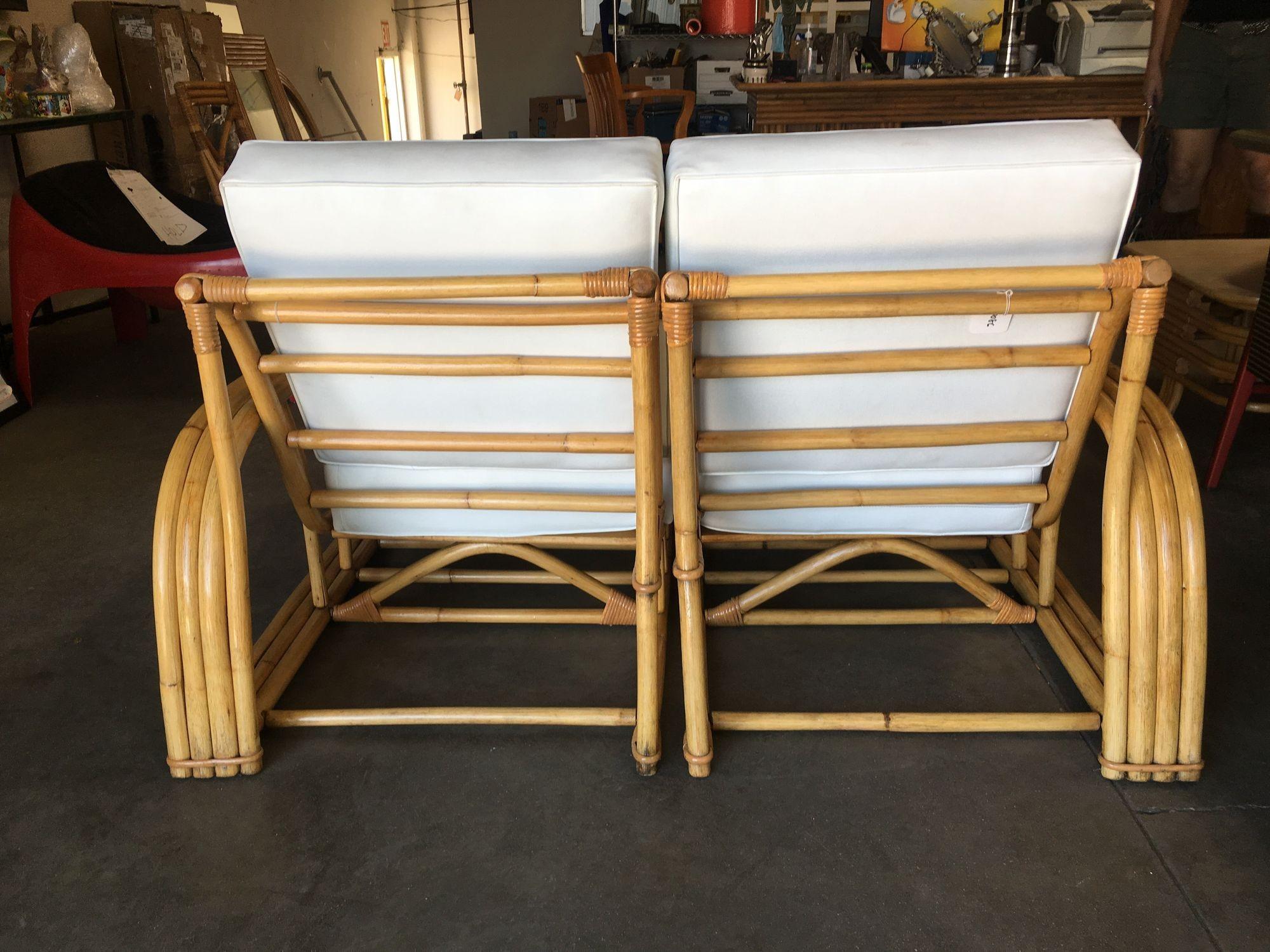 Mid-Century Modern Rare Restored Museum Quality Paul Laszlo Arched 3-Strand Rattan Settee For Sale