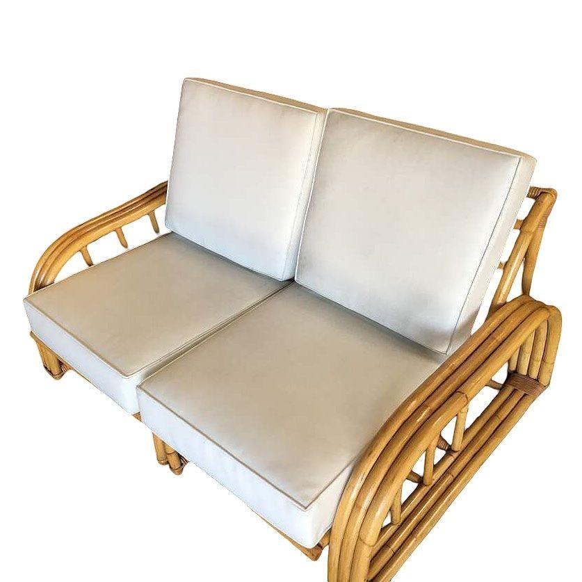 Mid-Century Modern Rare Restored Museum Quality Paul Laszlo Designed Arched 3-Strand Rattan Settee For Sale