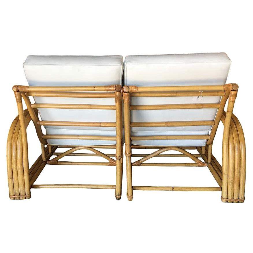 Rare Restored Museum Quality Paul Laszlo Designed Arched 3-Strand Rattan Settee In Excellent Condition For Sale In Van Nuys, CA