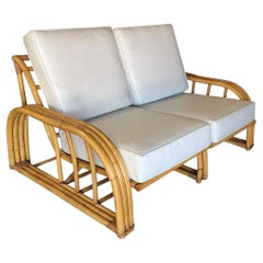 Rare Restored Museum Quality Paul Laszlo Designed Arched 3-Strand Rattan Settee