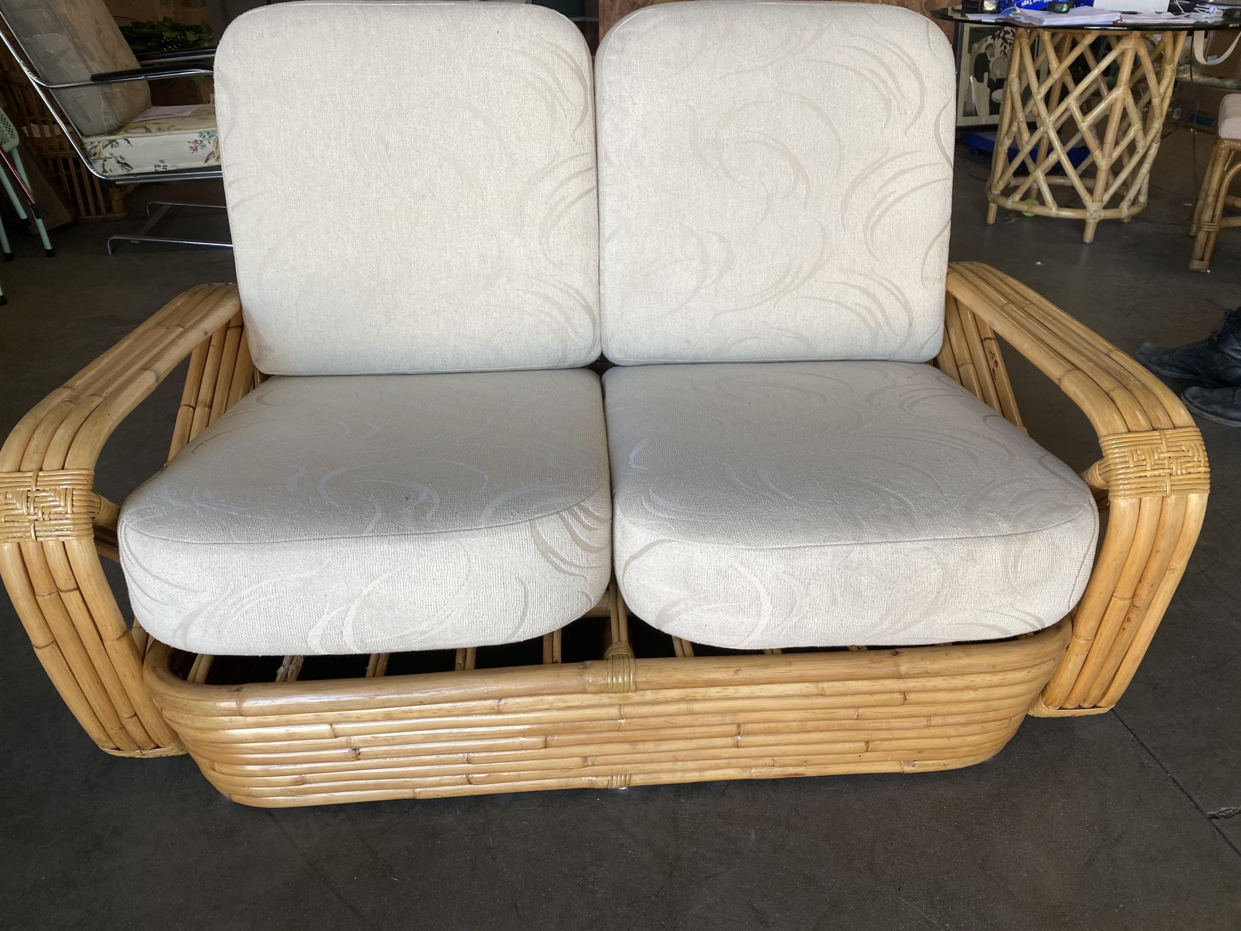 Rare Restored Museum Quality Four-Strand Square Pretzel Settee By Paul Frankl In Excellent Condition In Van Nuys, CA