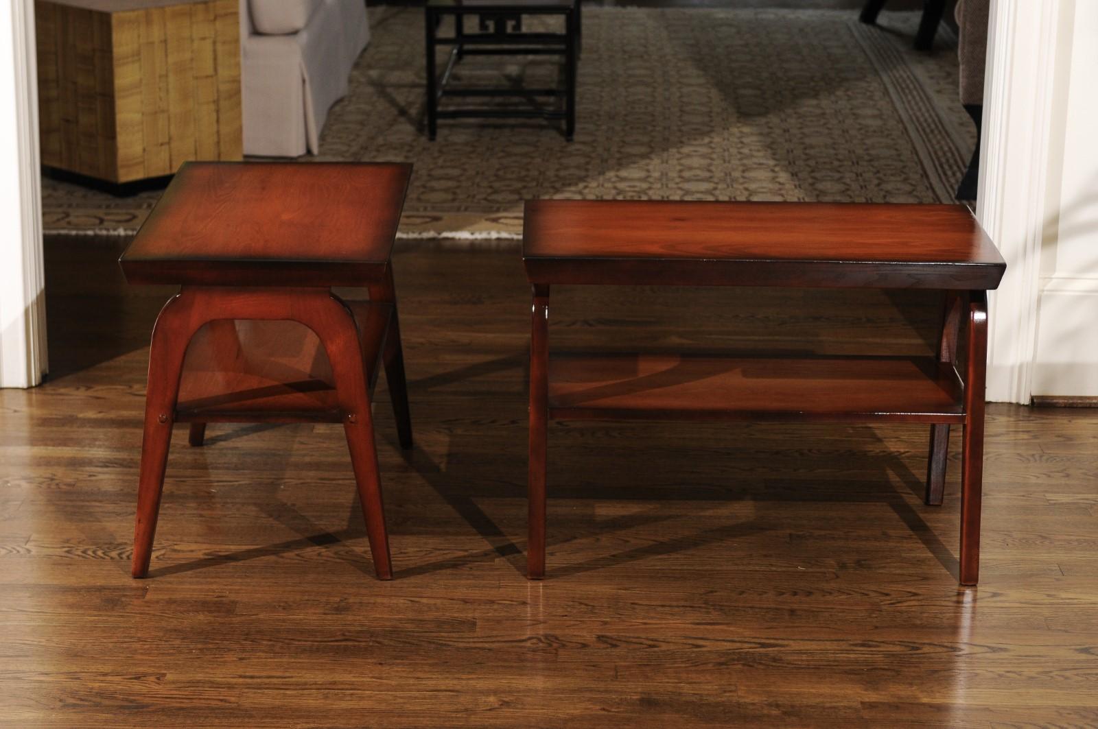 Paire de tables d'appoint rares restaurées et rares par John Wisner pour Ficks Reed, vers 1954 en vente 11
