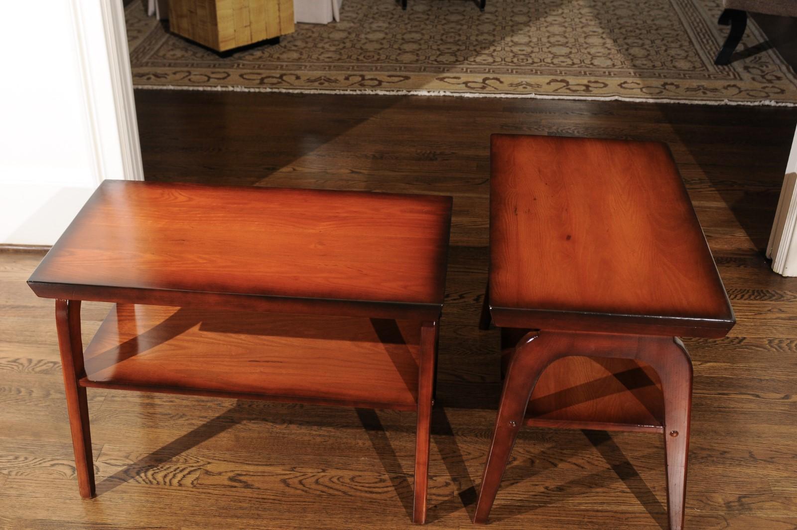 American Rare Restored Pair of End Tables by John Wisner for Ficks Reed, circa 1954 For Sale