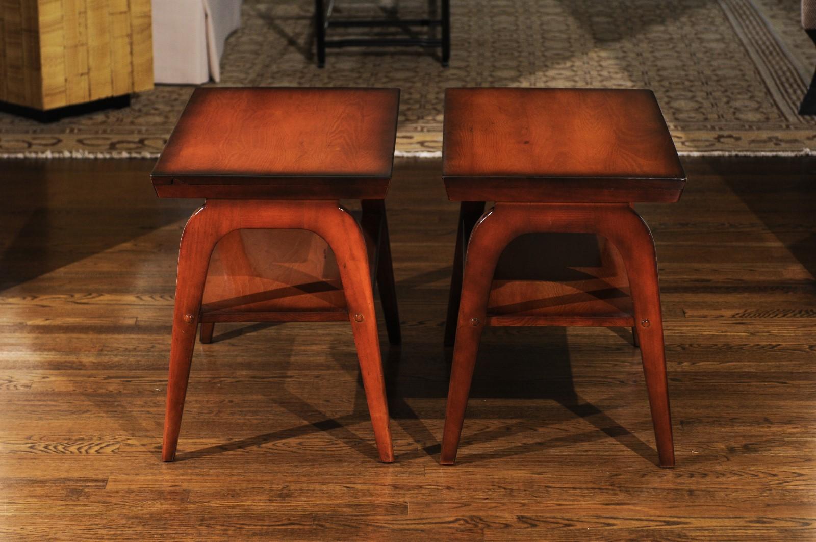 Rare Restored Pair of End Tables by John Wisner for Ficks Reed, circa 1954 In Excellent Condition For Sale In Atlanta, GA