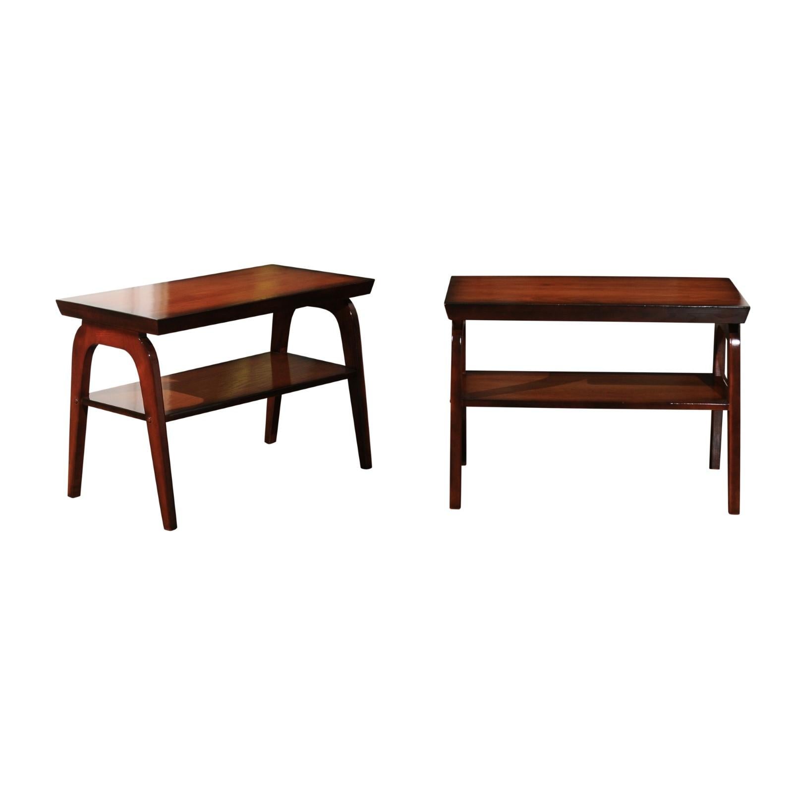 Rare Restored Pair of End Tables by John Wisner for Ficks Reed, circa 1954 For Sale