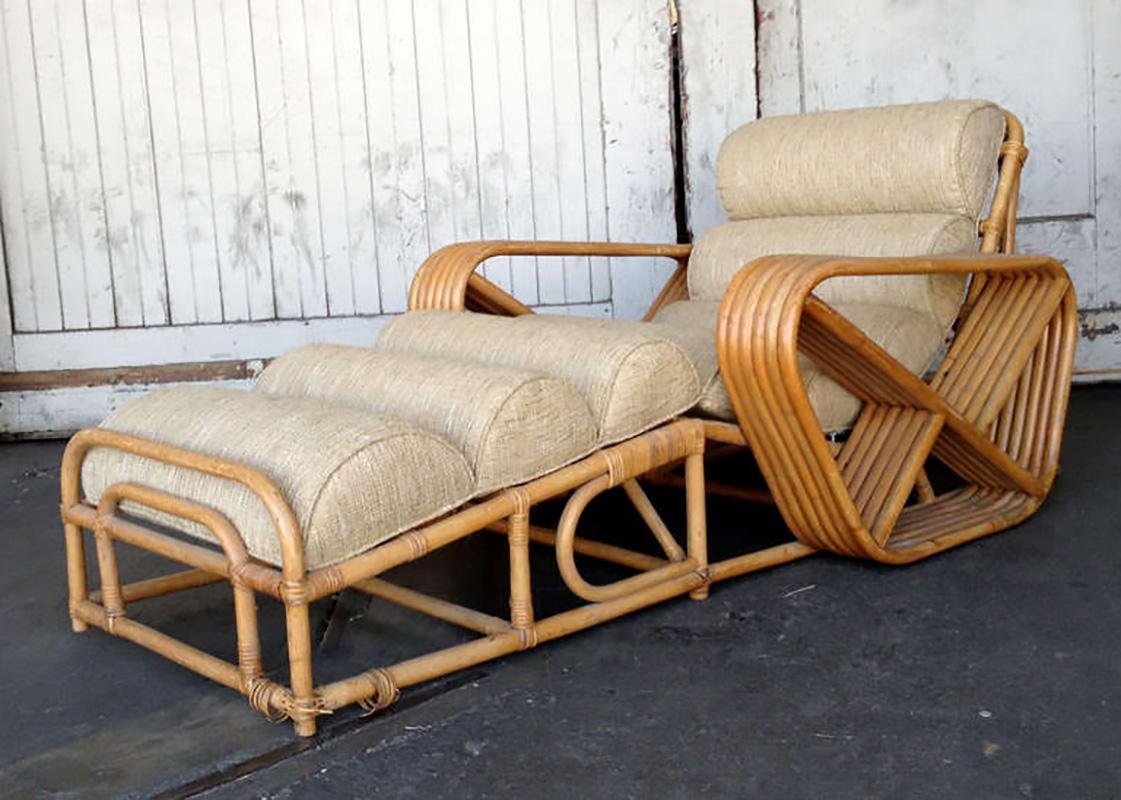 Mid-Century Modern Rare Restored Paul Frankl Rattan Chaise Lounge Chair with Pretzel Arms