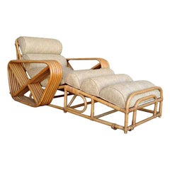 Rare Restored Paul Frankl Rattan Chaise Lounge Chair with Pretzel Arms