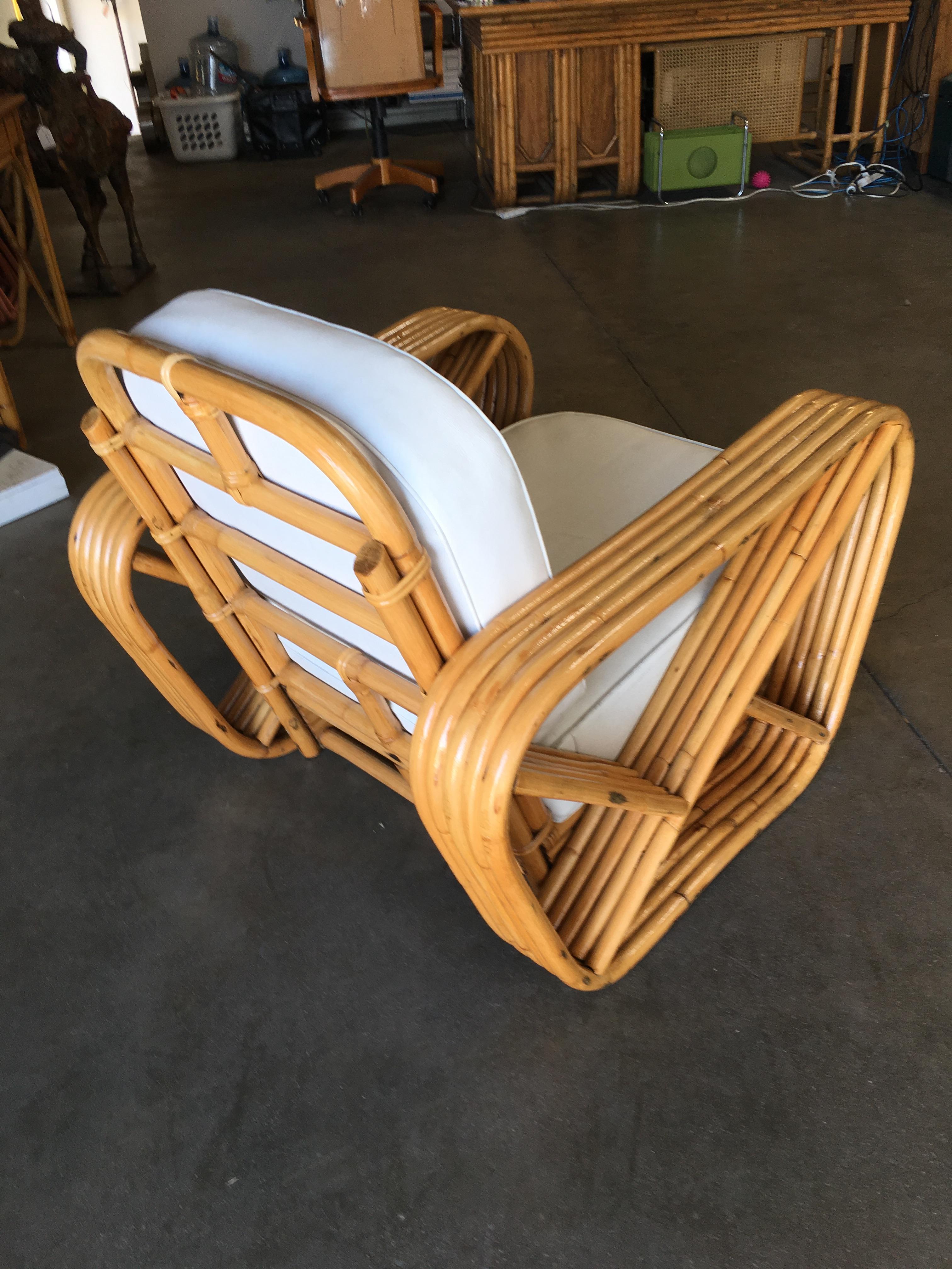 Mid-Century Modern Rare Restored Paul Frankl Style Five-Strand Square Pretzel Rattan Lounge Chair