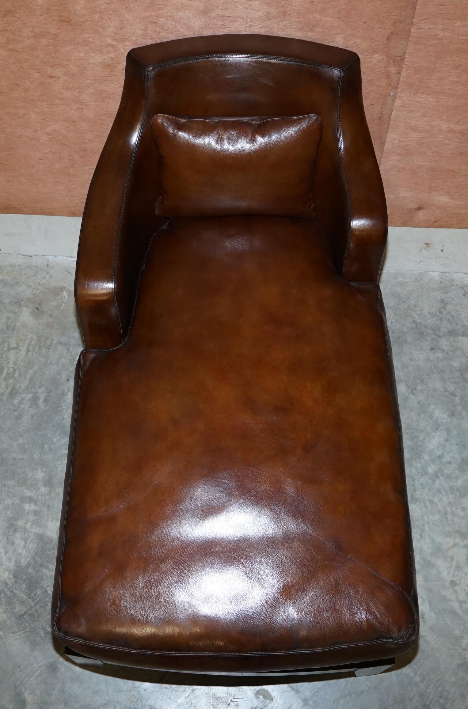 Rare Restored Promemoria Gioconda Italian Brown Leather Chaise Lounge Daybed For Sale 3