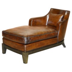 Rare Restored Promemoria Gioconda Italian Brown Leather Chaise Lounge Daybed