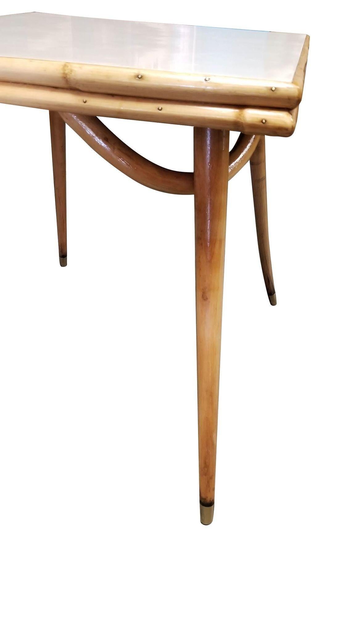 Mid-Century Modern Rare Restored Rattan Single Strand Tappered Leg Dining Table For Sale