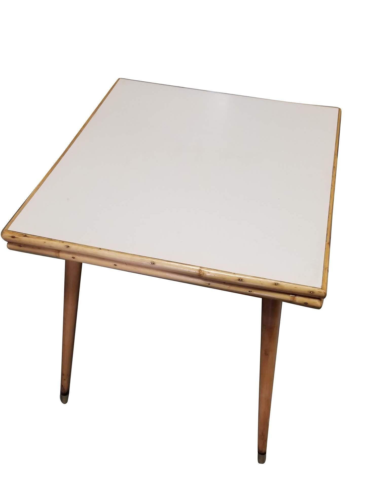 American Rare Restored Rattan Single Strand Tappered Leg Dining Table For Sale