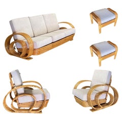 Rare Restored "Spiral" Arm Rattan Lounge & Sofa Livingroom Set