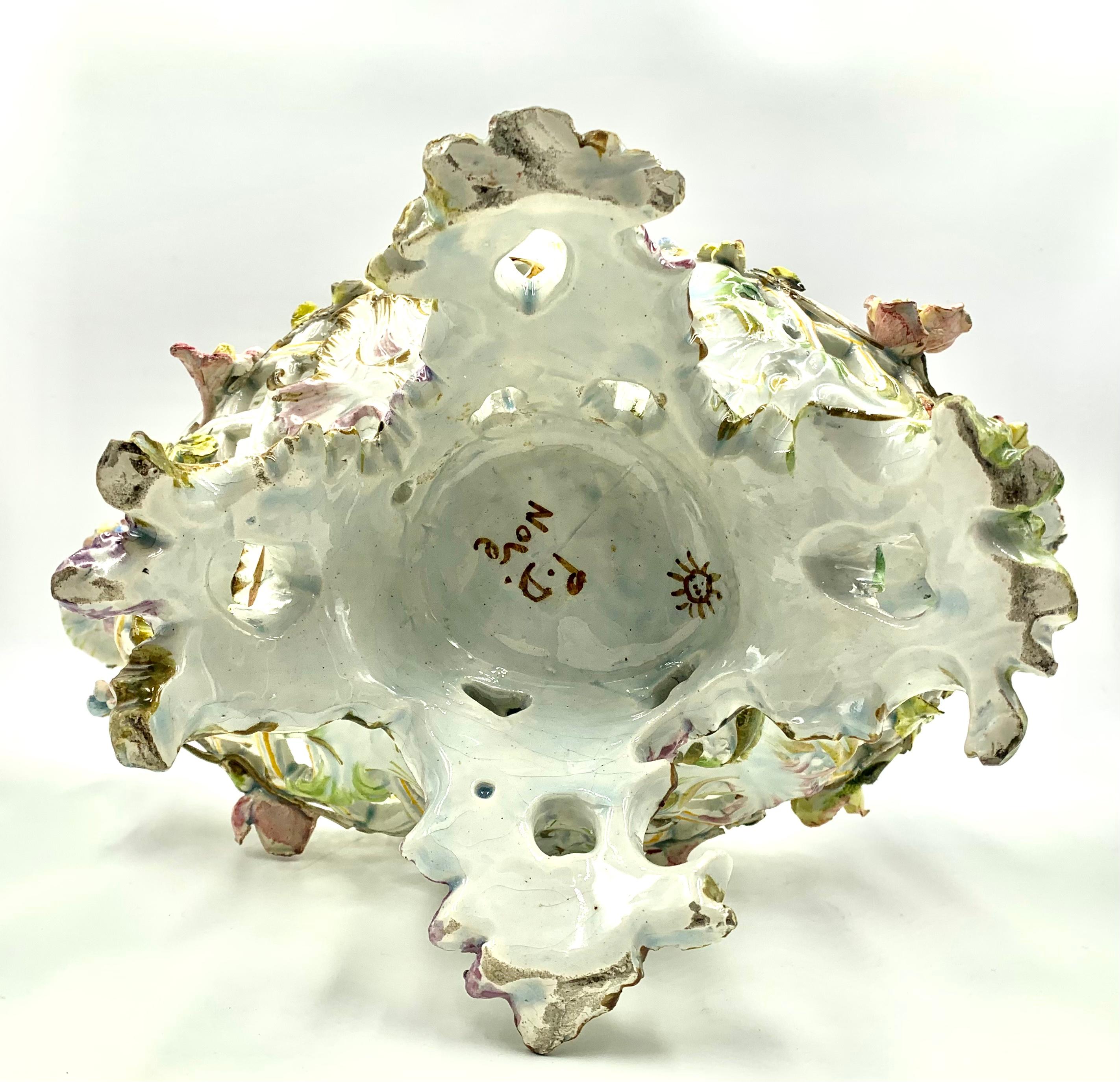 Rare Reticulated Antique Italian Nove Faience Rococo Flower Garland Centerpiece For Sale 4