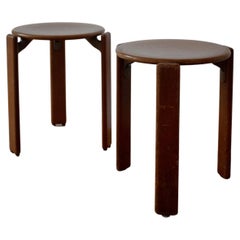 Retro Pair of Rare "Rey" 3 Legged Stacking Stools in Oak by Bruno Rey for Dietiker