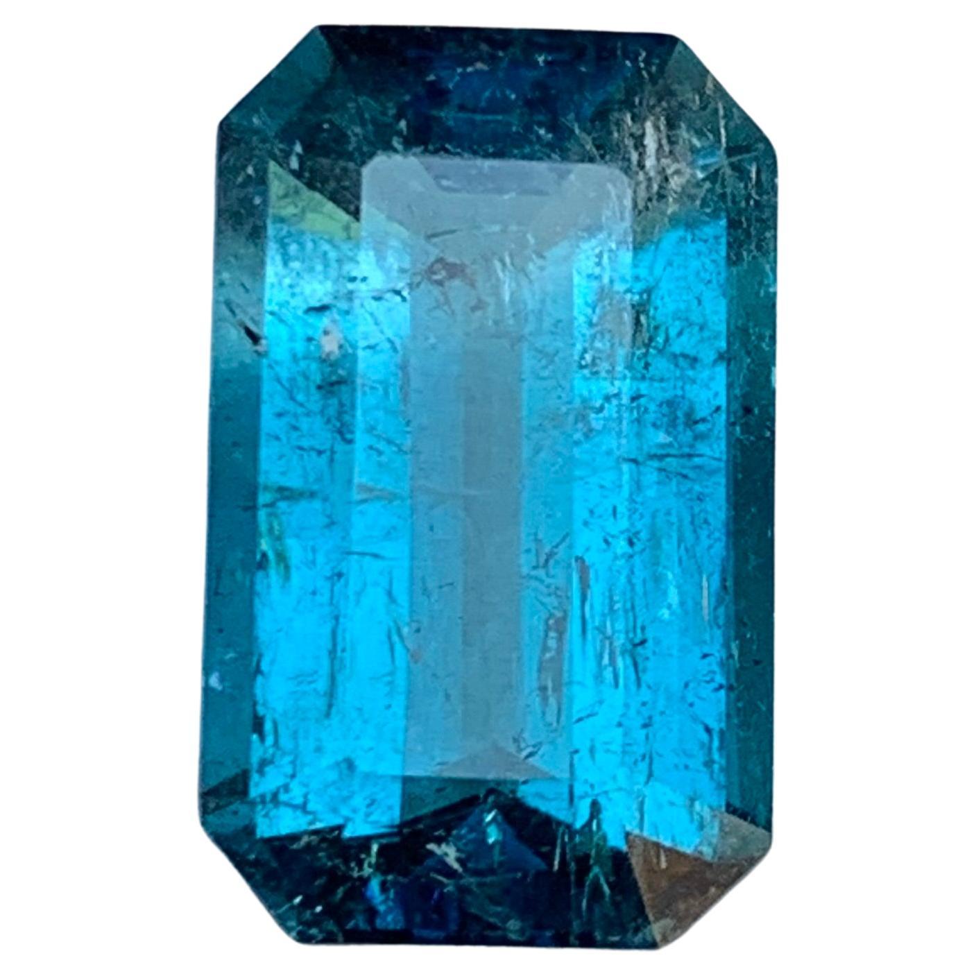 Rare Rich Electric Blue Tourmaline Gemstone 7.20 Ct Emerald Cut for Ring/Pendant For Sale