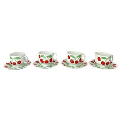 Rare Richard Ginori Cherry Coffee Cups Mugs Set of Four Italy