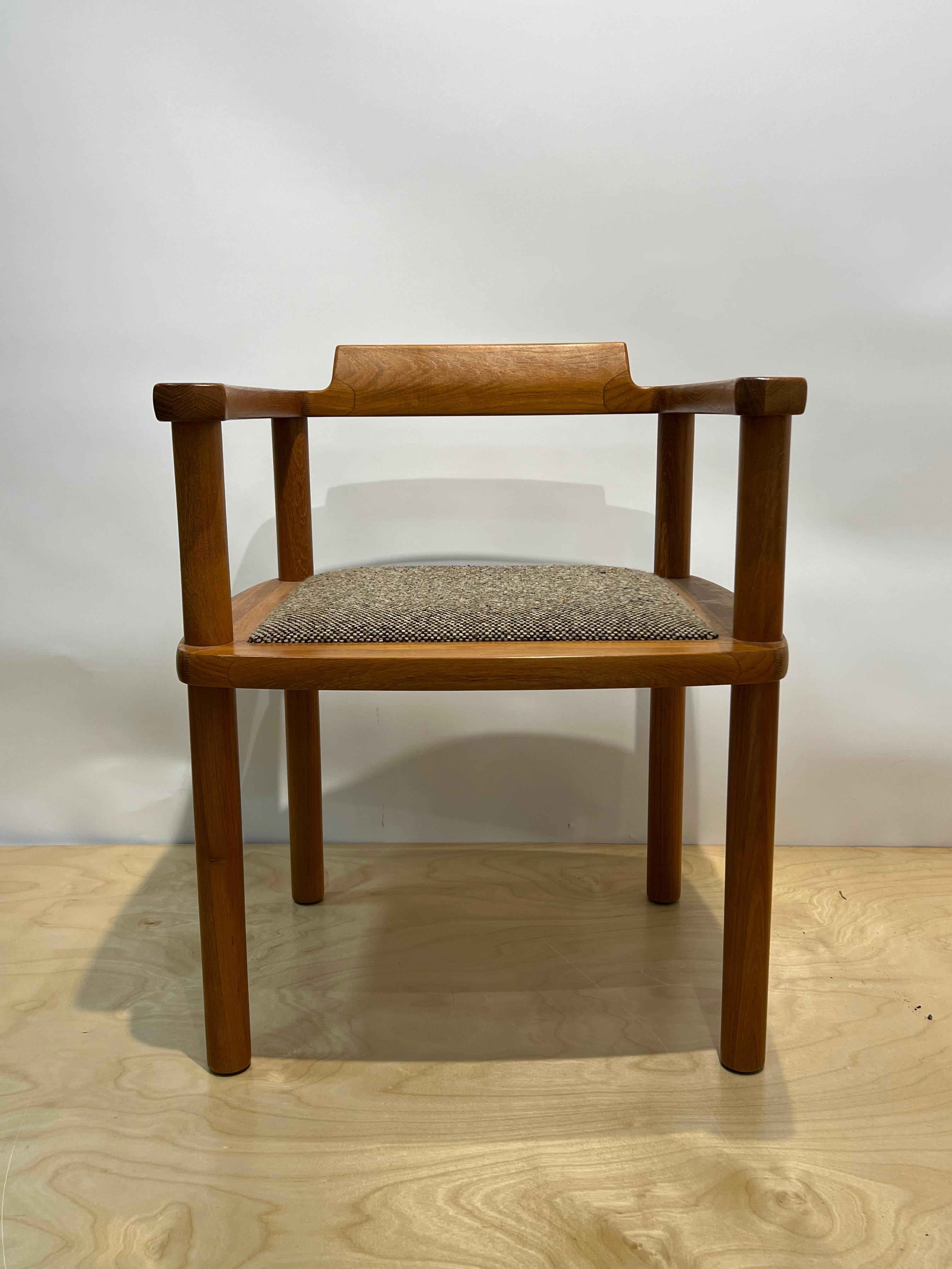 Stunning arm chair by Scandinavian designer Richard Nissen c1979. Most likely a prototype chair. Many hours of researching this chair, only to find no info out there, or anything even close. Signed with designer label. Very unique design with