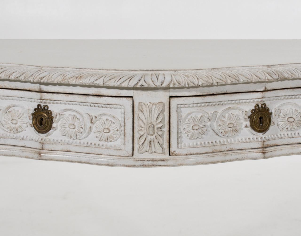 Rare richly carved console table with two drawers and original locks, circa 100 years old.