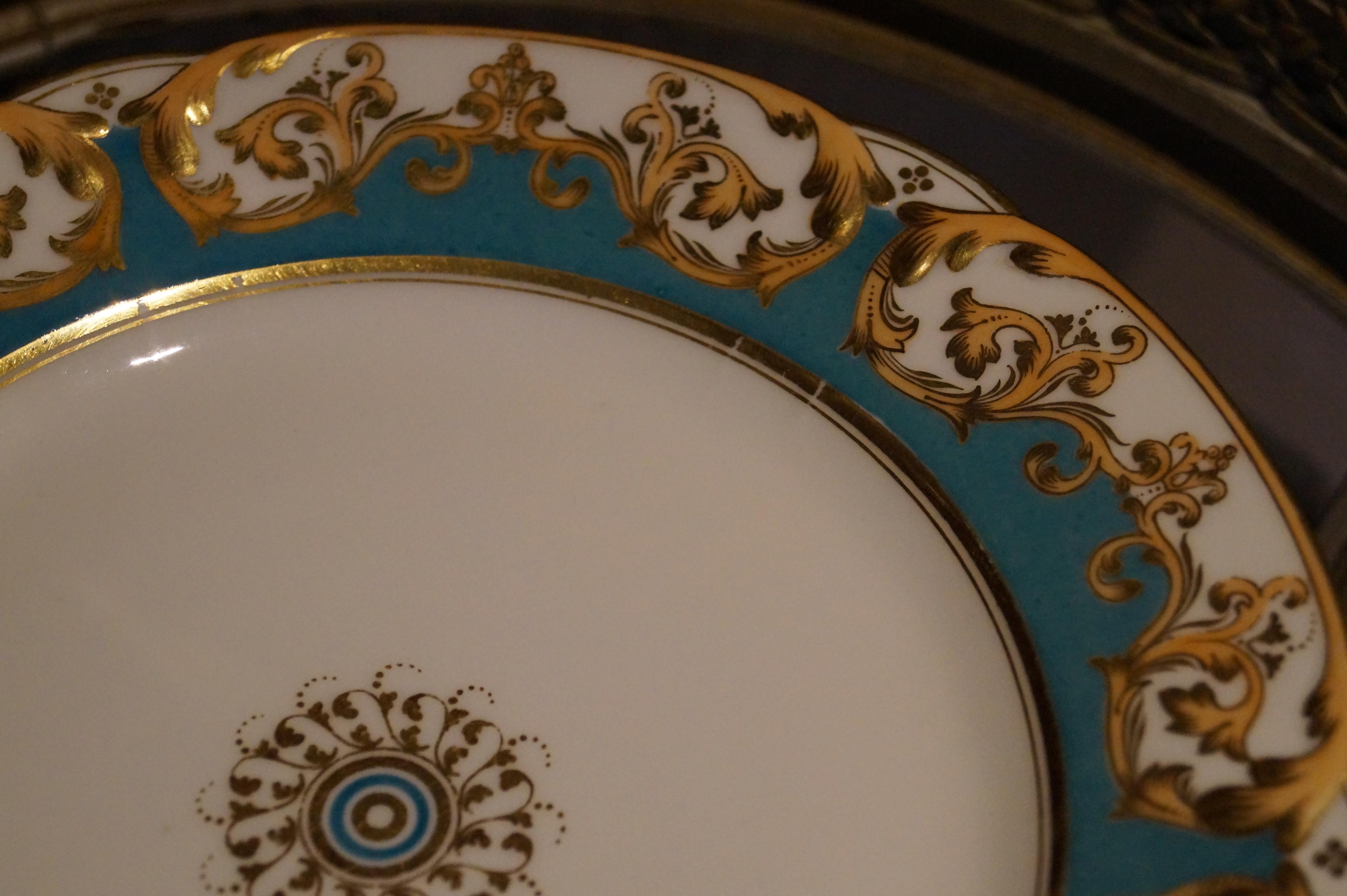 19th Century Rare Richly Decorated Old Paris Dessert Plates, France, 1880