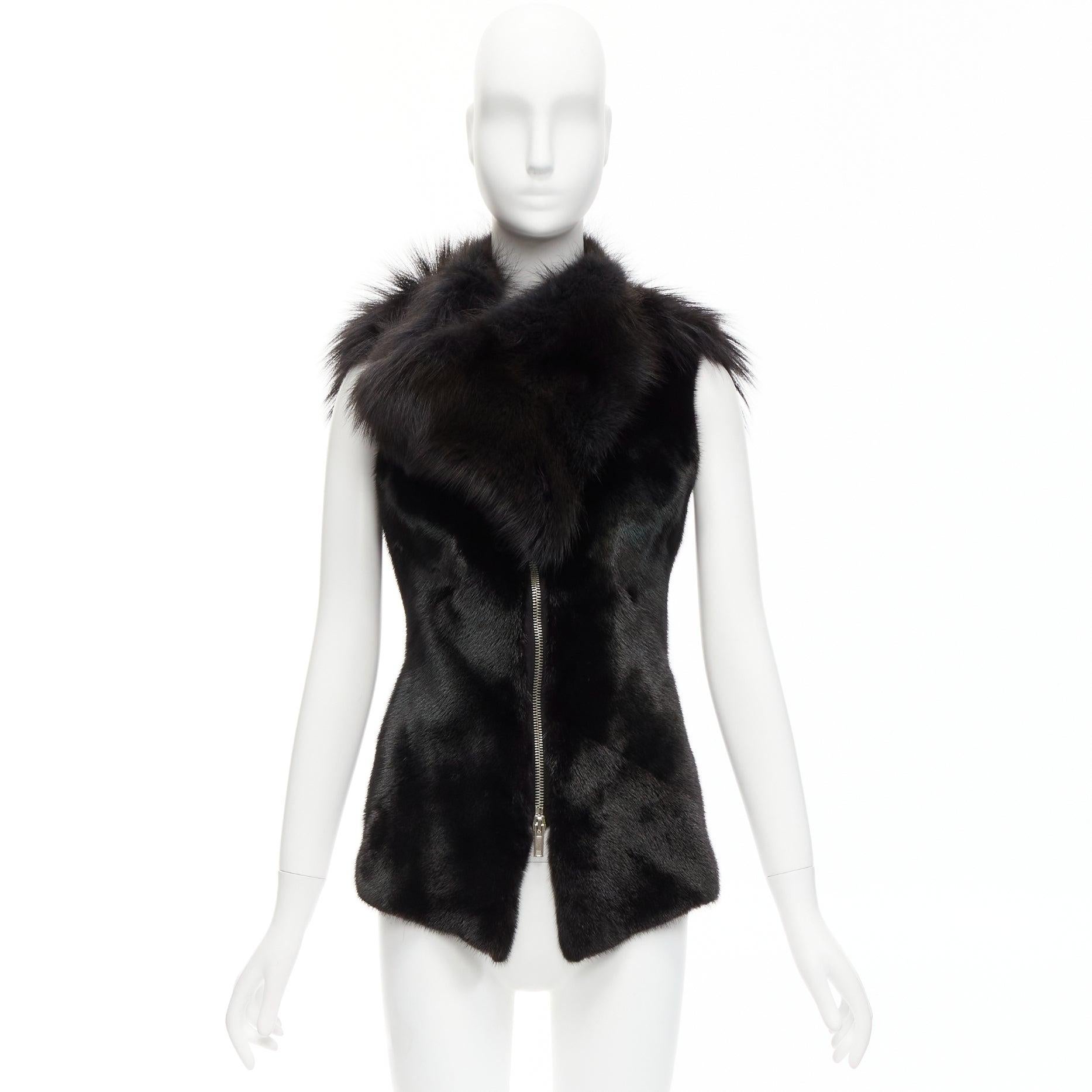 raro Rick Owens Palais Royal nero, pelliccia mista, gilet asimmetrico con cerniera e giacca in vendita 5